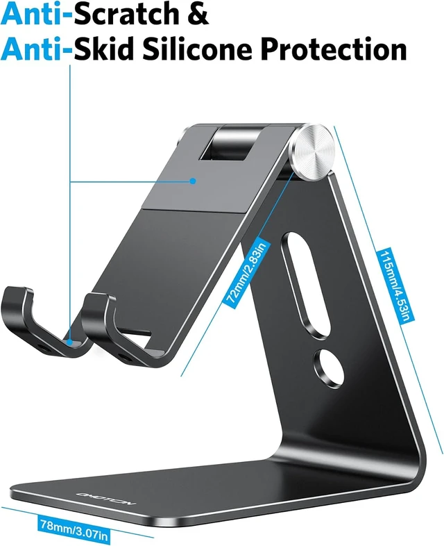 Alt view image 3 of 7 - C2 Adjustable Aluminum Cell Phone Stand with Charging Cutout Black