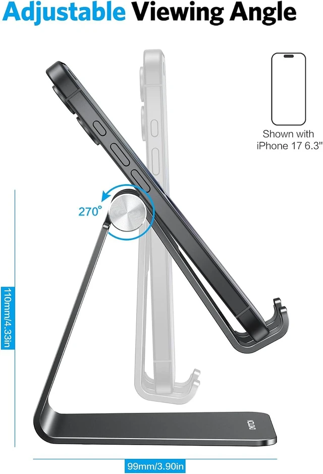 Alt view image 4 of 7 - C2 Adjustable Aluminum Cell Phone Stand with Charging Cutout Black