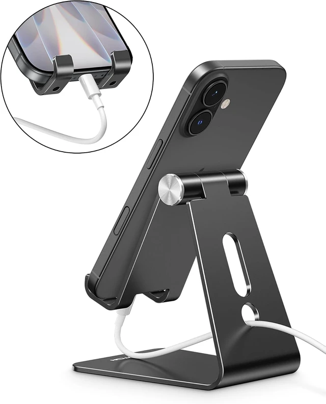 Alt view image 6 of 7 - C2 Adjustable Aluminum Cell Phone Stand with Charging Cutout Black