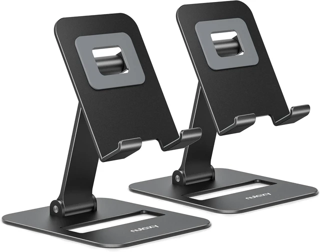 Main image of 2 Pcs Aluminum Dual Folding Cell Phone Stand for Desk Black & Black
