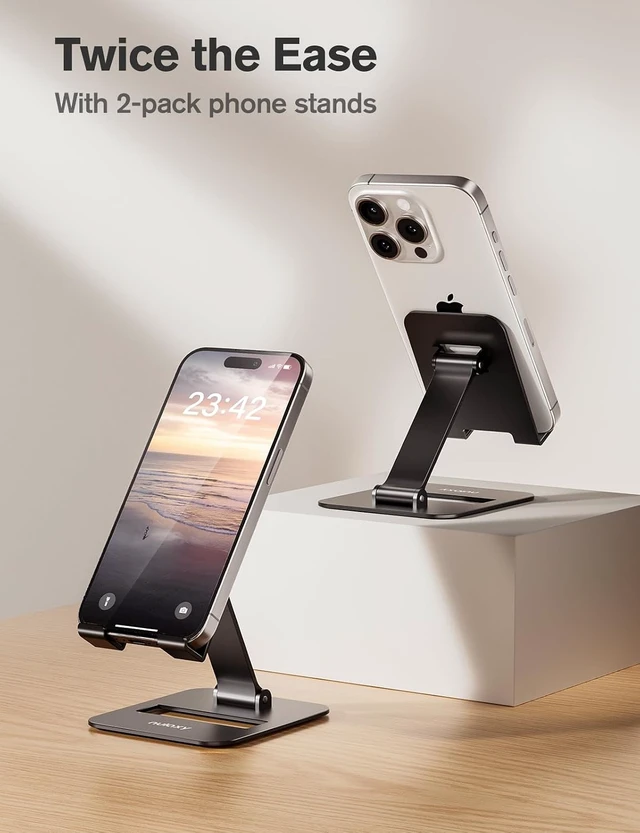 Alt view image 2 of 7 - 2 Pcs Aluminum Dual Folding Cell Phone Stand for Desk Black & Black