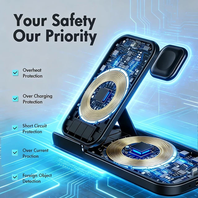 Alt view image 7 of 7 - 5 in 1 Wireless Charging Station for Multiple Devices Premium Fast Charging Stand for Android Dual Phone Dock with USB Port for Desk Nightstand