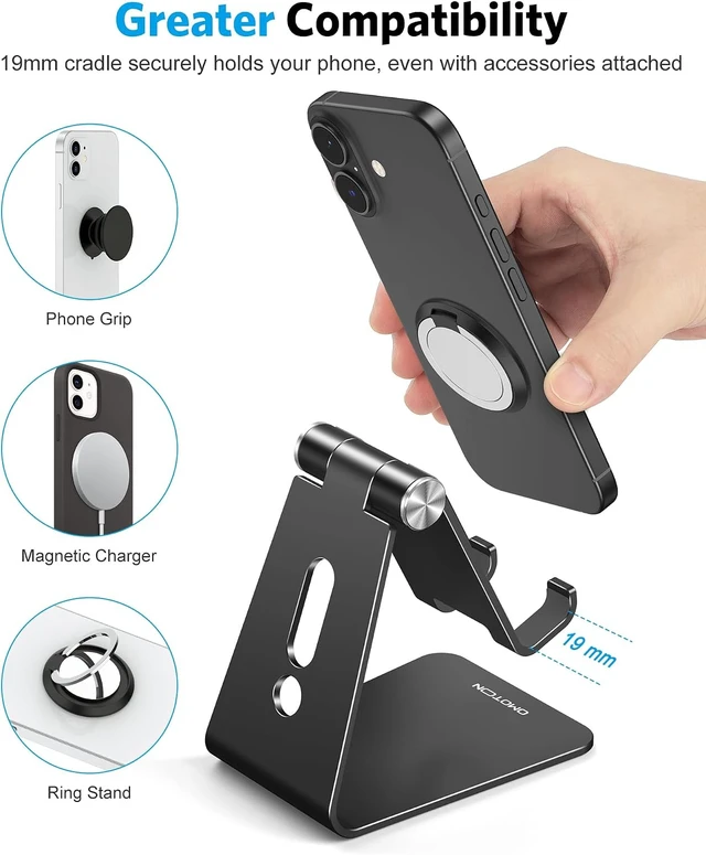 Alt view image 5 of 7 - C2 Adjustable Aluminum Cell Phone Stand with Charging Cutout Black