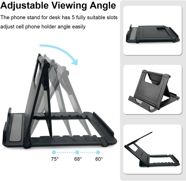 Alt view image 4 of 6 - 2 Pack Cell Phone Stand Foldable Phone Holder for Desk Compatible with Phone 15 14 13 12 11 Pro Xs Xs Max Xr X 8 Nintendo Switch All Phones Black & White