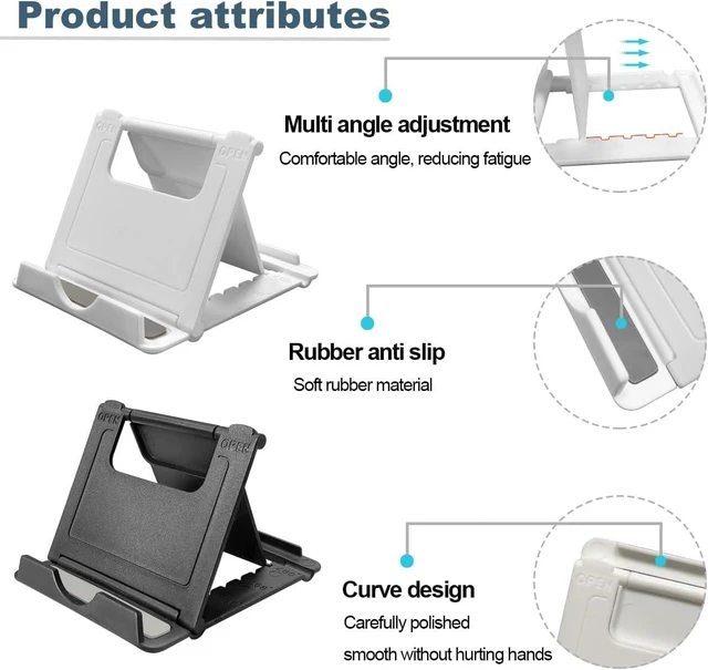 Alt view image 5 of 6 - 2 Pack Cell Phone Stand Foldable Phone Holder for Desk Compatible with Phone 15 14 13 12 11 Pro Xs Xs Max Xr X 8 Nintendo Switch All Phones Black & White