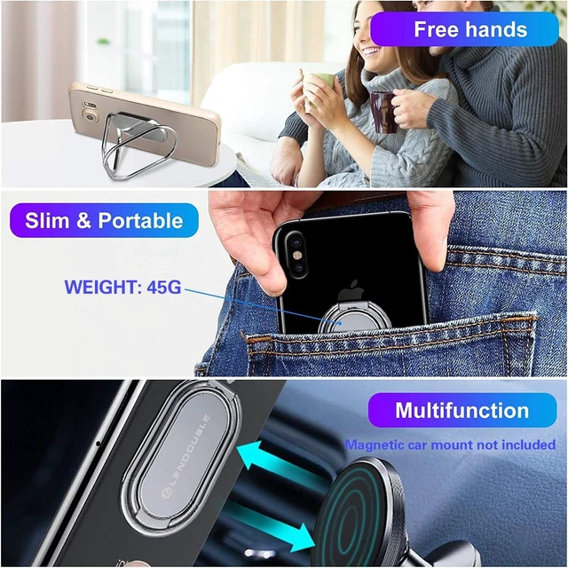 Alt view image 3 of 7 - Phone Ring Holder Finger Kickstand Foldable Cell Phone Stand Silver