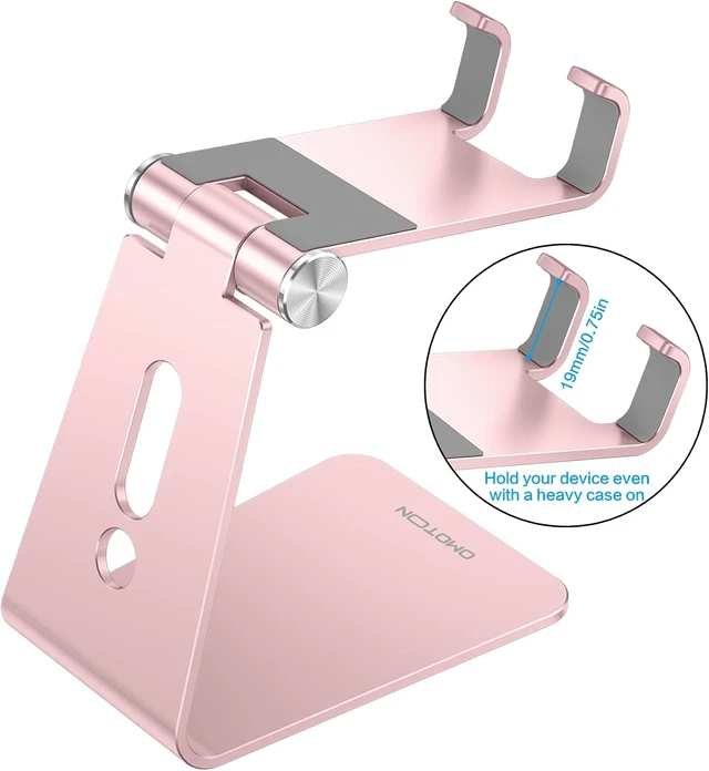 Alt view image 2 of 7 - Adjustable Cell Phone Stand C2 Aluminum Desktop Phone Holder Dock Compatible with iPhone 15 14 13 Xs XR 8 Plus 7 6 Galaxy Google Pixel Android Phones Rose Gold