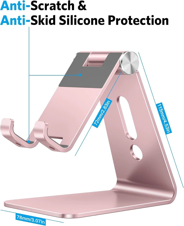 Alt view image 3 of 7 - Adjustable Cell Phone Stand C2 Aluminum Desktop Phone Holder Dock Compatible with iPhone 15 14 13 Xs XR 8 Plus 7 6 Galaxy Google Pixel Android Phones Rose Gold