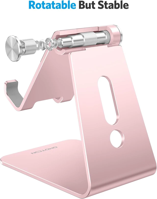 Alt view image 7 of 7 - Adjustable Cell Phone Stand C2 Aluminum Desktop Phone Holder Dock Compatible with iPhone 15 14 13 Xs XR 8 Plus 7 6 Galaxy Google Pixel Android Phones Rose Gold