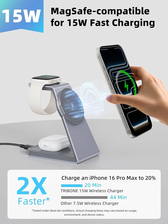 Alt view image 2 of 6 - 15W 3-in-1 MagSafe Wireless Charging Station for iPhone