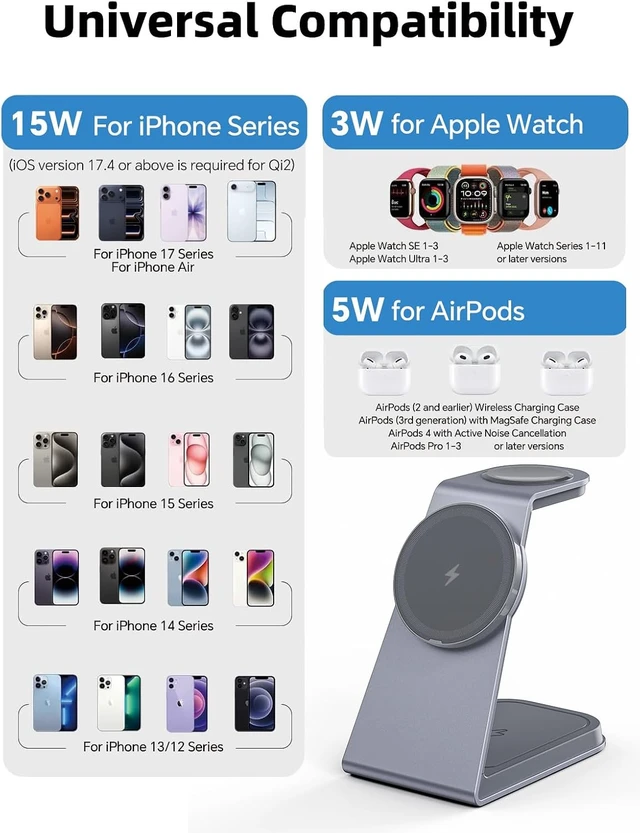 Alt view image 6 of 6 - 15W 3-in-1 MagSafe Wireless Charging Station for iPhone