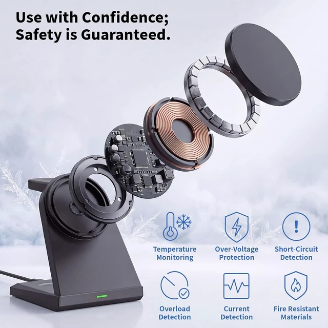 Alt view image 3 of 7 - Magnet Wireless iPhone Charging Station 3 in 1 Fast 25W Magnetic Phone Charger Stand & 35W USBC Wall Charger Adapter & 3FT USBC Cable Fast Charging for iPhone 17/16/15/14/13/12/Plus/Pro/Airpods/iWatch