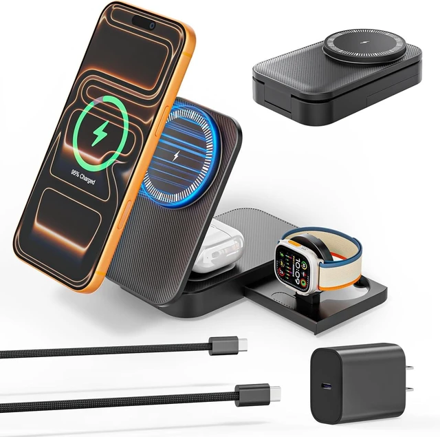 Main image of ( MFi Certified)3 in 1 Charging Station 25W 6FT Mag safe Stand Magnetic Charger for iPhone and iWatch with 35W USB C Block for iPhone 17 Pro Max/16 Pro/15 Plus/14/13/12 AirPods Watch