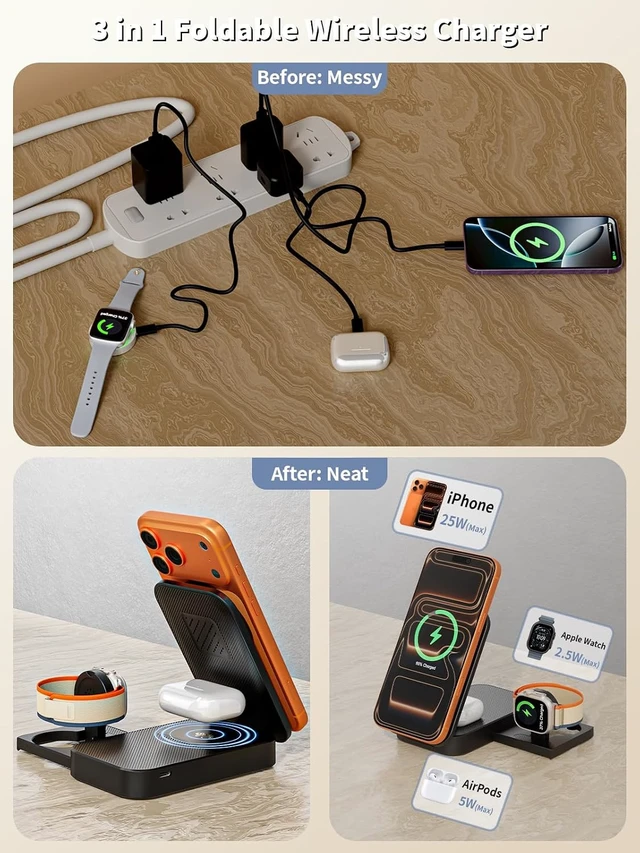 Alt view image 3 of 7 - ( MFi Certified)3 in 1 Charging Station 25W 6FT Mag safe Stand Magnetic Charger for iPhone and iWatch with 35W USB C Block for iPhone 17 Pro Max/16 Pro/15 Plus/14/13/12 AirPods Watch