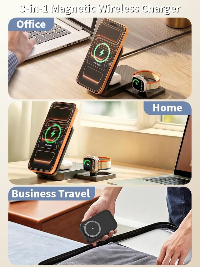 Alt view image 7 of 7 - ( MFi Certified)3 in 1 Charging Station 25W 6FT Mag safe Stand Magnetic Charger for iPhone and iWatch with 35W USB C Block for iPhone 17 Pro Max/16 Pro/15 Plus/14/13/12 AirPods Watch