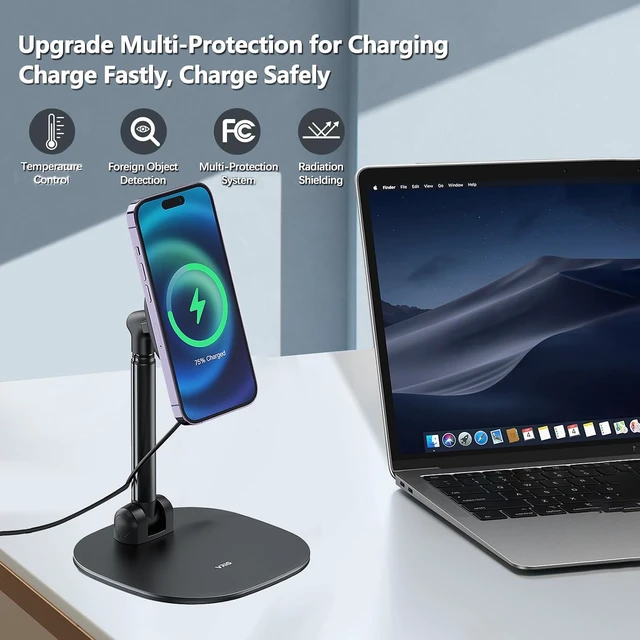 Alt view image 2 of 7 - VRIG Magnetic Wireless Charger Phone Stand 360°Rotation Desk Phone Holder