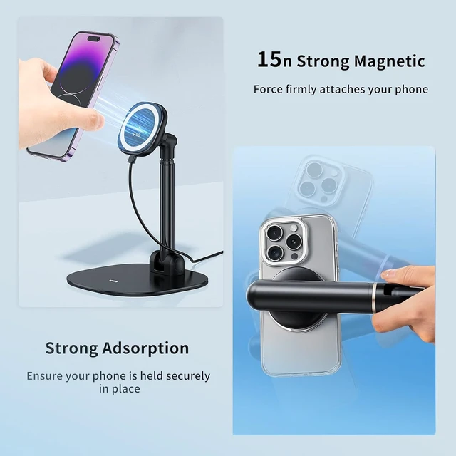 Alt view image 3 of 7 - VRIG Magnetic Wireless Charger Phone Stand 360°Rotation Desk Phone Holder