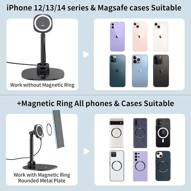 Alt view image 4 of 7 - VRIG Magnetic Wireless Charger Phone Stand 360°Rotation Desk Phone Holder