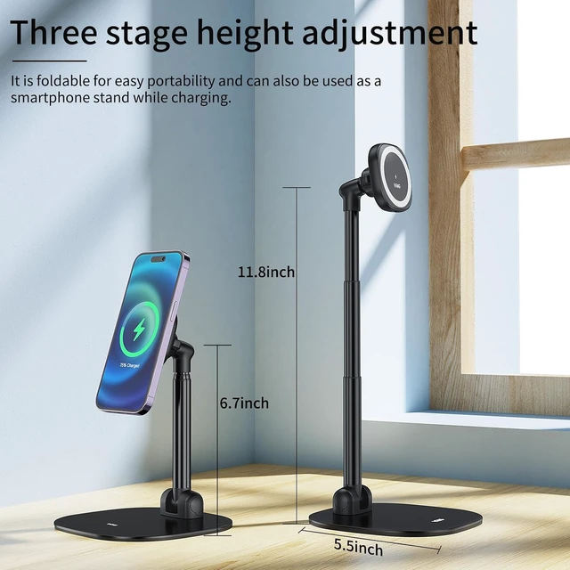 Alt view image 7 of 7 - VRIG Magnetic Wireless Charger Phone Stand 360°Rotation Desk Phone Holder