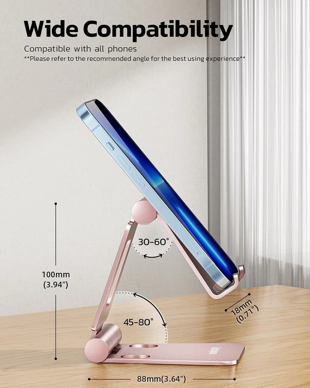 Alt view image 3 of 6 - Full Aluminum Dual Folding Cell Phone Stand for Desk Rose Gold