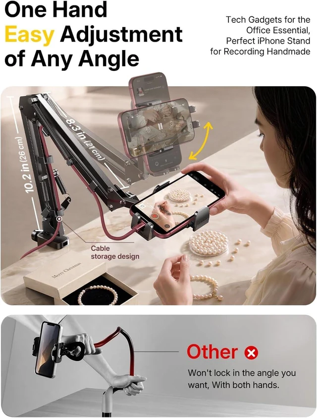 Alt view image 2 of 7 - Cell Phone Holder for Bed Desk Overhead Phone Mount iPhone Recording