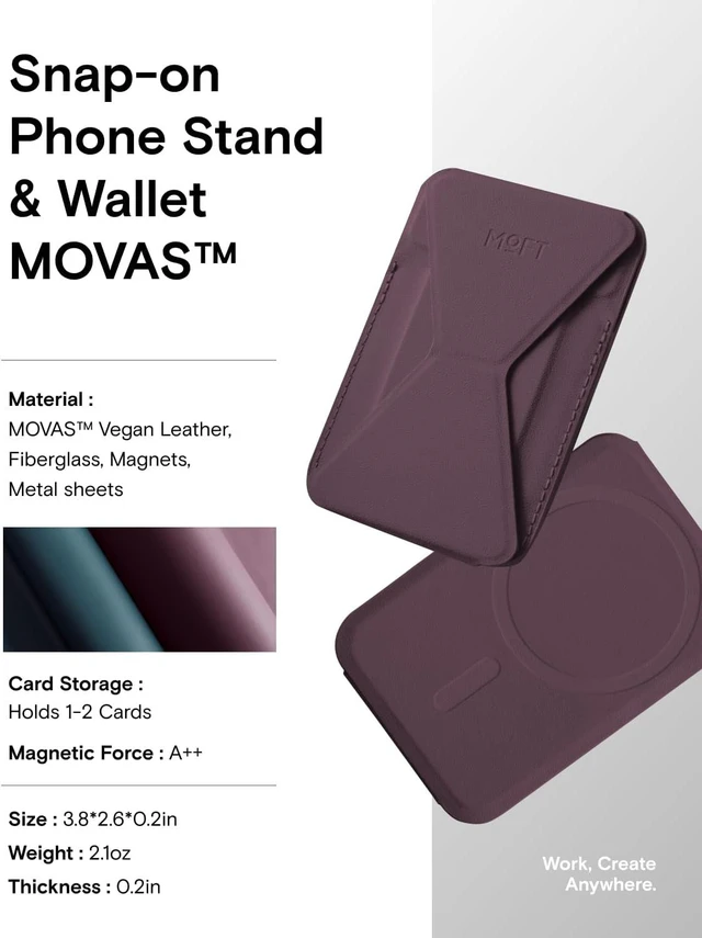 Alt view image 6 of 7 - Magnetic Wallet Stand Compatible with iPhone 18/17/16/15/14/13 Series Angle Adjustment Magsafe Compatible MOVAS Phone Stand