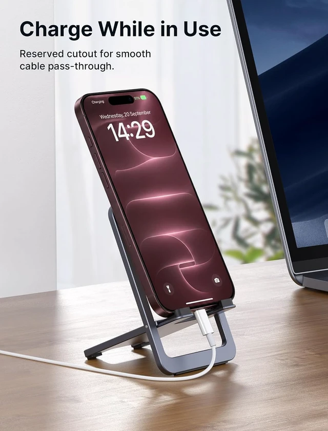 Alt view image 3 of 7 - Fold-Flat Cell Phone Stand Adjustable Desk Holder-Gray