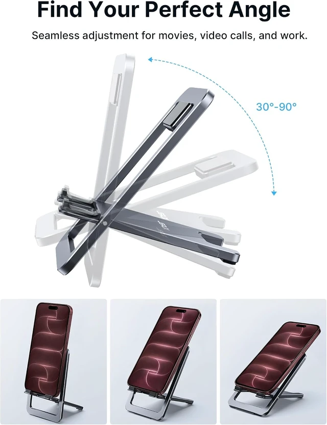 Alt view image 5 of 7 - Fold-Flat Cell Phone Stand Adjustable Desk Holder-Gray