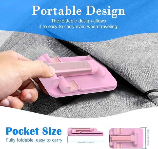 Alt view image 6 of 7 - Cell Phone Stand Adjustable Angle and Height Cell Phone Holder for Desk Foldable and Portable Anti-Slip Silicone Pad Compatible with All Mobile Phones and 4-8 Inch Devices Pink