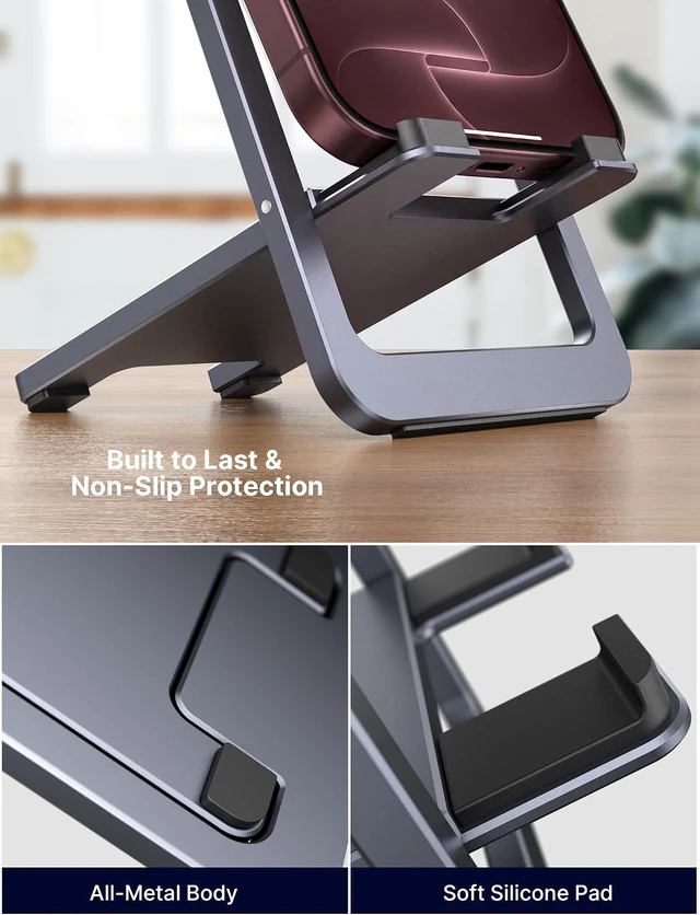 Alt view image 6 of 7 - Fold-Flat Cell Phone Stand Adjustable Desk Holder-Gray