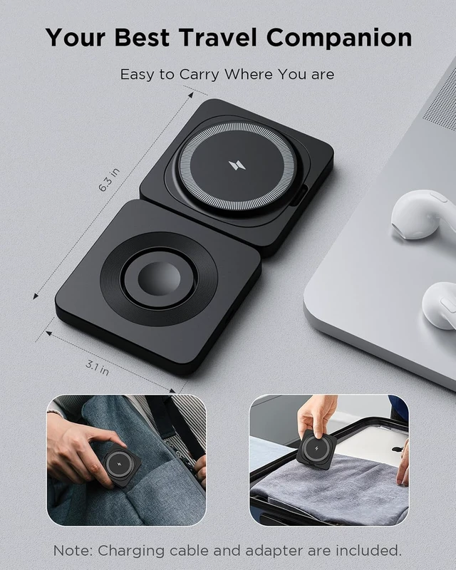 Alt view image 7 of 7 - Traveling Magnetic Wireless Charging Station - 3 in 1 Foldable Charger Stand for Devices Travel Charging Pad for iPhone 18 Pro Max 17 16 15 14 13 12 Series for Watch AirPods Black