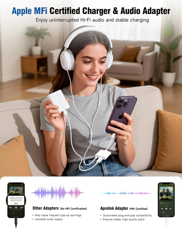 Alt view image 7 of 7 - 2-in-1 Lightning to 3.5mm Adapter MFi Certified Fast Charge & Audio Dongle