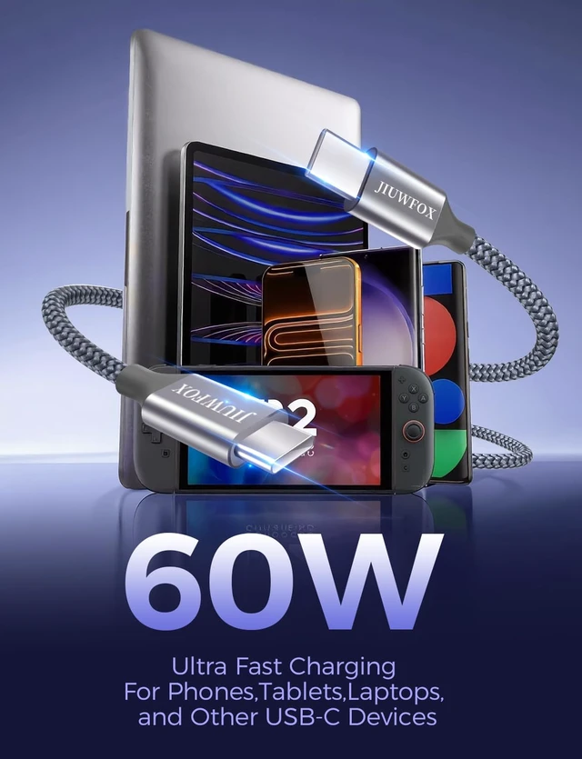 Alt view image 2 of 7 - USB C to USB C Cable 60W Fast Charging 5-Pack 3/3/6/6/10 ft
