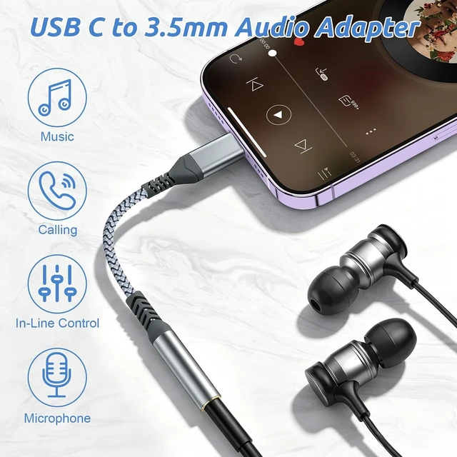 Alt view image 2 of 7 - USB C to 3.5mm Audio Headphone Adapte (2 Pack)