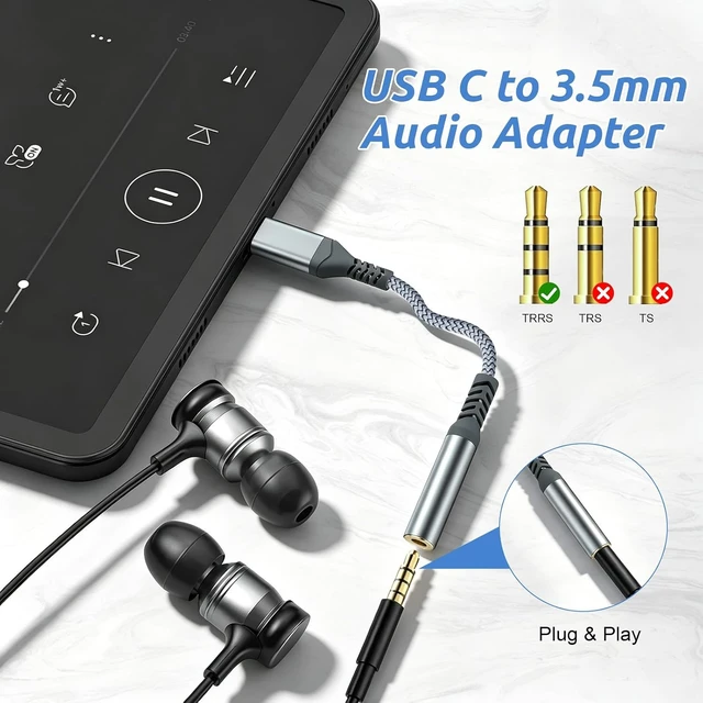 Alt view image 5 of 7 - USB C to 3.5mm Audio Headphone Adapte (2 Pack)