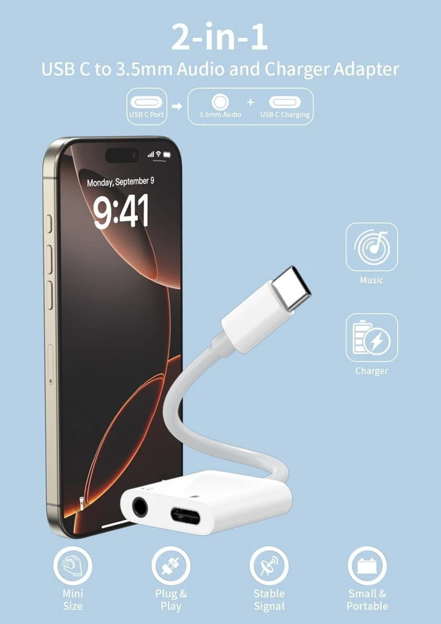 Alt view image 2 of 7 - USB C to 3.5mm Headphone and Charger Adapter 2-Pack Type C to Aux Jack Dongle Cable Cord with PD Fast Charging for iPhone 18 Pro/18 Pro Max/17 16 15 Pro Max Galaxy S25 Note MacBook