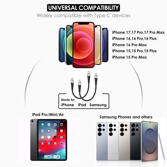 Alt view image 7 of 7 - USB C Cable Short 100W USB C to USB C Cable Fast Charging Cord 1FT 2 Pack