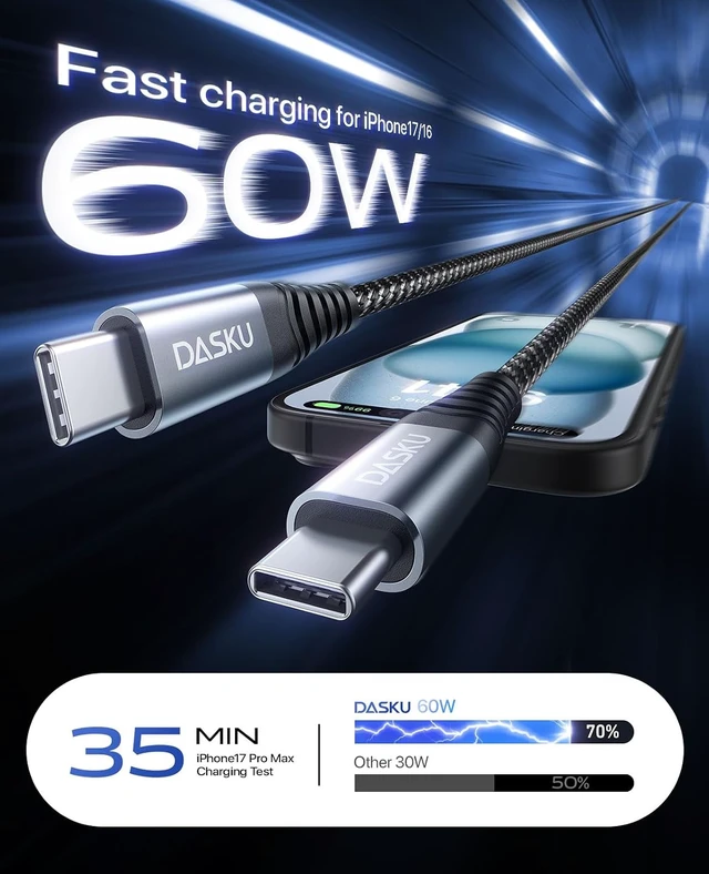 Alt view image 3 of 7 - USB C Cable Fast Charging 60W 6FT USB C to C Cable USB C Cord Upgraded