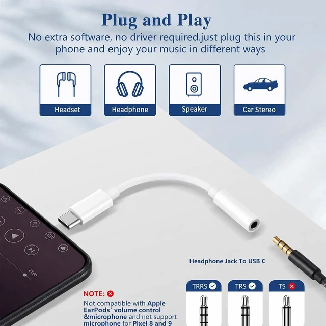 Alt view image 3 of 7 - USB-C to 3.5mm Audio Headphone Adapter: 2 Pack Type C Aux Dongle Cable Cord