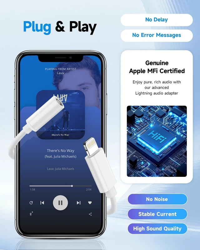 Alt view image 4 of 7 - MFi Certified Lightning to 3.5mm Headphone Jack Adapter -Premium Audio Quality & DAC Chip for Music Listening Car Gym Home Office Compatible with iPhone 14/13/12/11/X/8/7 1Pack (White)