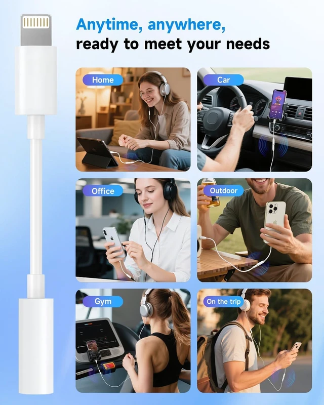 Alt view image 6 of 7 - MFi Certified Lightning to 3.5mm Headphone Jack Adapter -Premium Audio Quality & DAC Chip for Music Listening Car Gym Home Office Compatible with iPhone 14/13/12/11/X/8/7 1Pack (White)