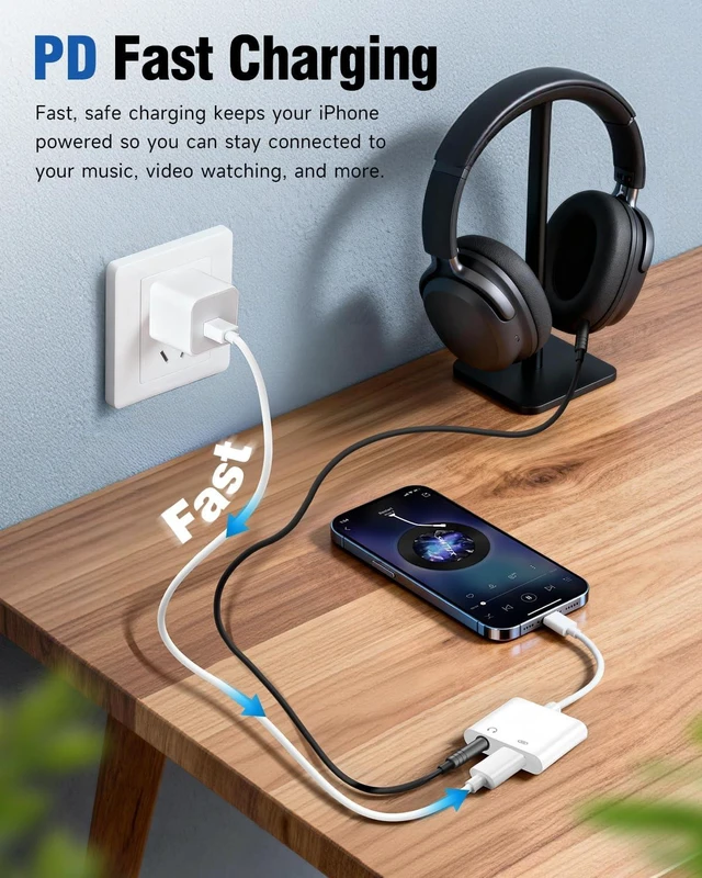 Alt view image 2 of 7 - 2-in-1 Lightning to 3.5mm Adapter MFi Certified Fast Charge & Audio Dongle