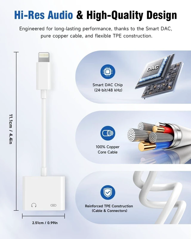 Alt view image 3 of 7 - 2-in-1 Lightning to 3.5mm Adapter MFi Certified Fast Charge & Audio Dongle