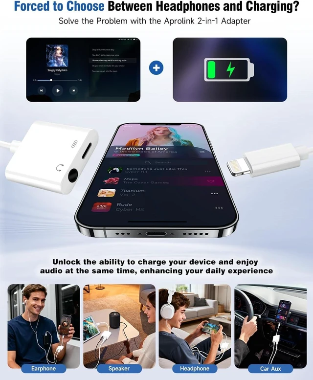 Alt view image 4 of 7 - 2-in-1 Lightning to 3.5mm Adapter MFi Certified Fast Charge & Audio Dongle