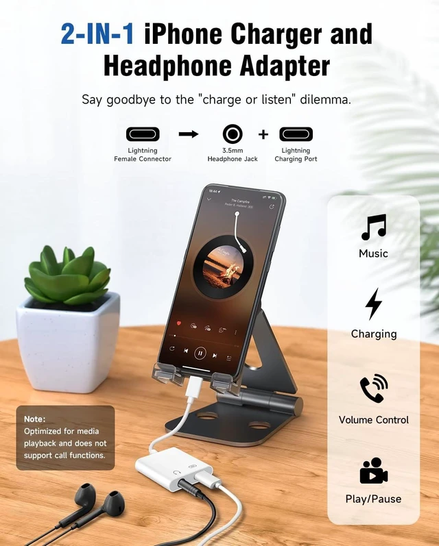 Alt view image 6 of 7 - 2-in-1 Lightning to 3.5mm Adapter MFi Certified Fast Charge & Audio Dongle