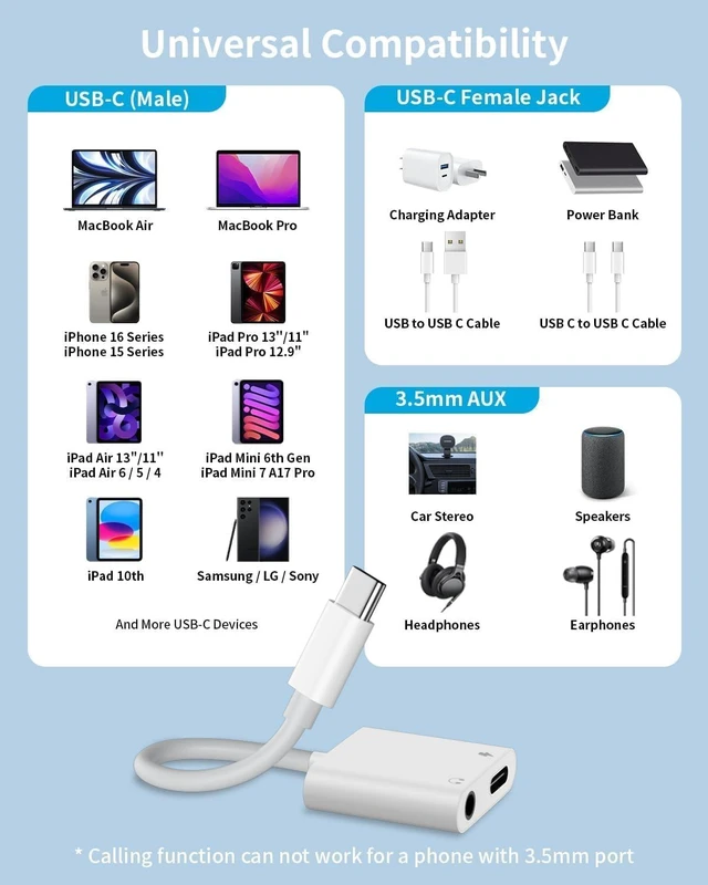 Alt view image 5 of 7 - USB C to 3.5mm Headphone and Charger Adapter 2-Pack Type C to Aux Jack Dongle Cable Cord with PD Fast Charging for iPhone 18 Pro/18 Pro Max/17 16 15 Pro Max Galaxy S25 Note MacBook