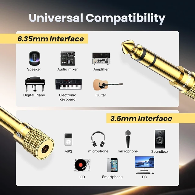 Alt view image 2 of 7 - 6.35mm 1/4 Male to 3.5mm 1/8 Female Headphone Jack Adapter 2 Pack