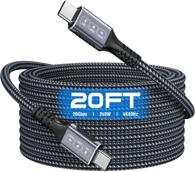 Main image of USB C to USB C Cable 20Ft 240W Fast Charging 20Gbps Data 4K 60Hz Video