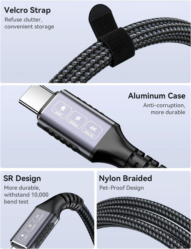 Alt view image 6 of 7 - USB C to USB C Cable 20Ft 240W Fast Charging 20Gbps Data 4K 60Hz Video