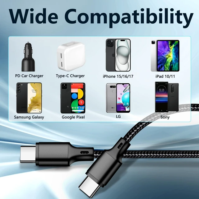 Alt view image 7 of 7 - USB C to USB C Cable 5 Pack 60W 3/3/6/6/10ft Fast Charger Cord